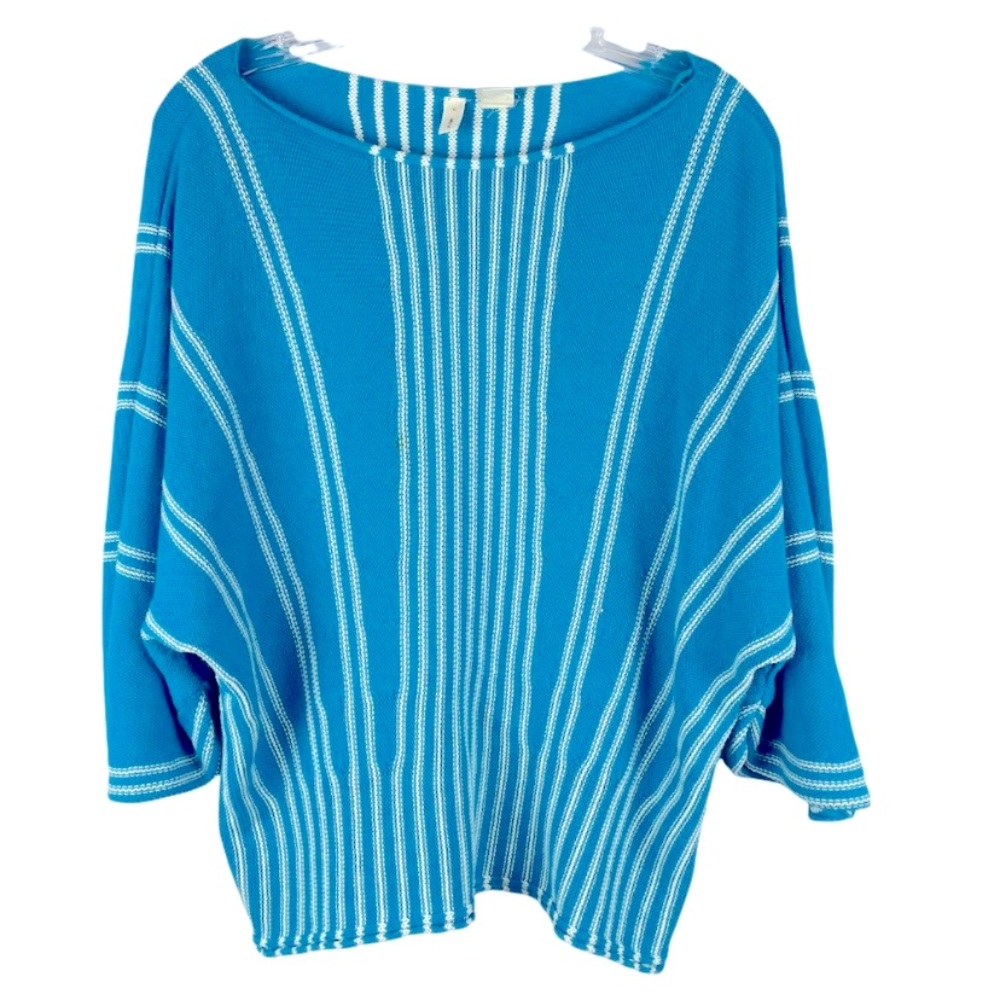 Anthropologie Moth Palma Sweater Dolman Striped BRIGHT Blue White